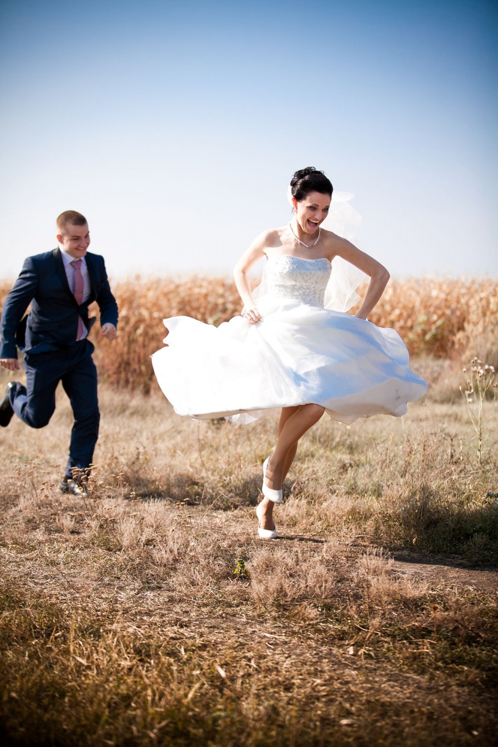 Rushing Bride and Groom